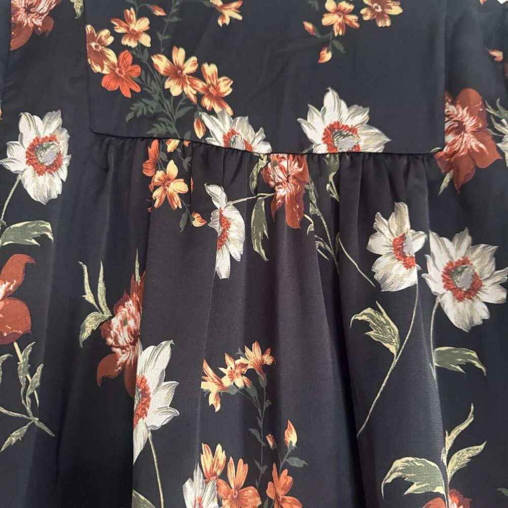 Love + Harmony Dress Oversized Sz M L Black Floral Ruffle Mini Boho Chic Cottage - Picture 3 of 16
